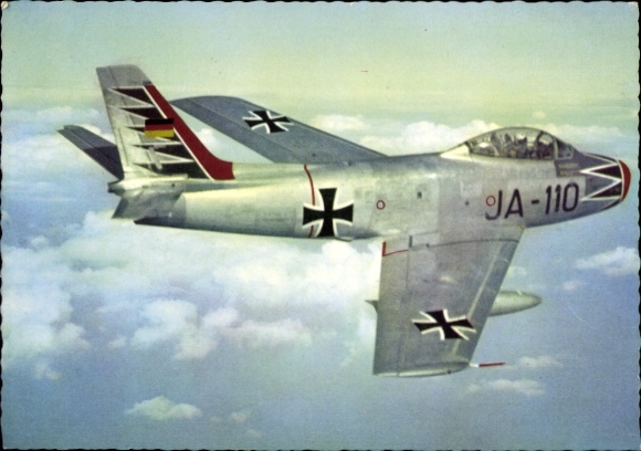 Postcard German Bundeswehr, single-seater fighter Canadair F 86 Saber, JA-110