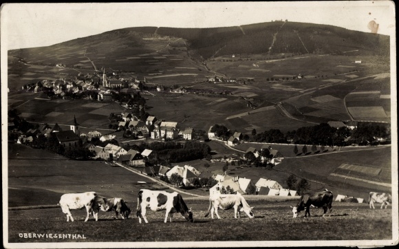 Postcard Oberwiesenthal in the Ore Mountains, view of Unter and Bohemian Wiesental