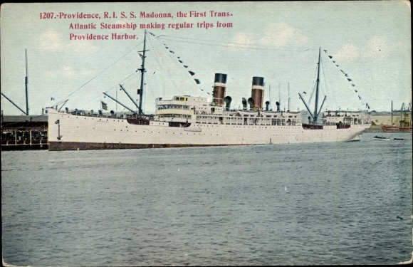 Ansichtkaart Providence Rhode Island USA, stoomboot Madonna, Fabre Line