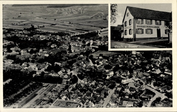 Ak Kürzell Meißenheim am Rhein Baden, Luftaufnahme, Gasthaus z. Sonne