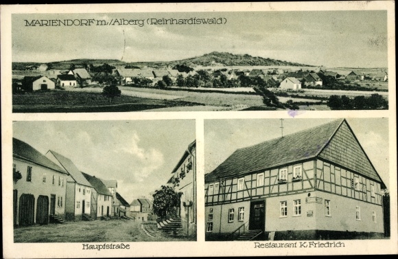 Postcard Mariendorf Immenhausen in North Hesse, panorama, Alberg, Reinhardtswald, main street, restaurant