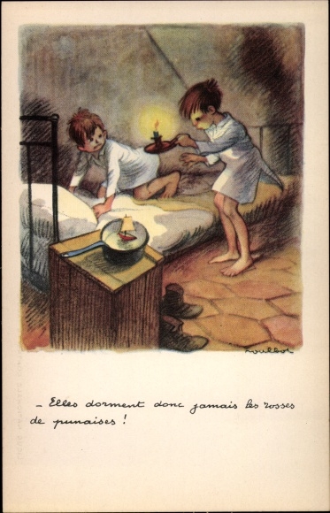 Artist PC Poulbot, Ligue Nationale contre le Taudis, Children at bedtime