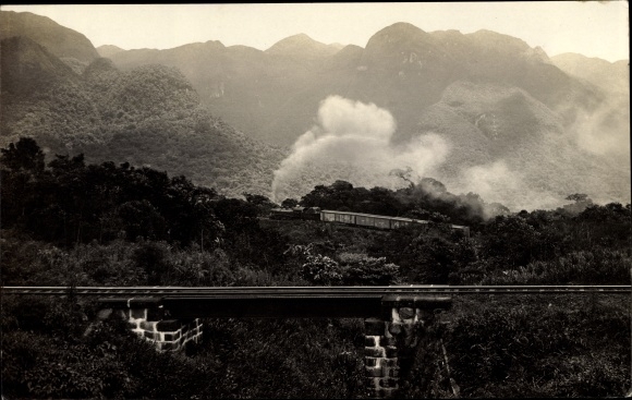 Photo Postcard Curitiba Brazil, Paranagua, Railway Line, Locomotive