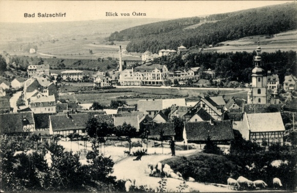 Postcard Bad Salzschlirf in Hesse, partial view