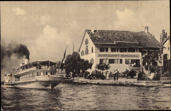 Postcard Erlenbach am Main in Lower Franconia, Schönau restaurant, economy, steamer
