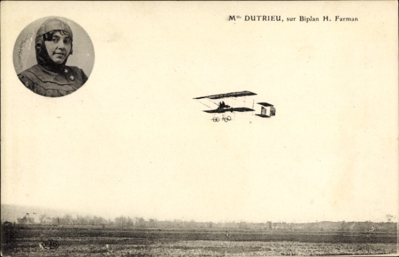 CPA Mme Dutrieu, Dwupłatowiec H. Farman, Samolot