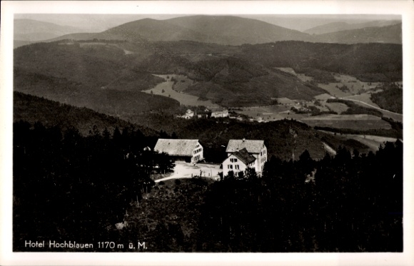 Postcard Blauen Badenweiler in the Black Forest, Hotel Hochblauen, high mountains, panoramic view, black and white