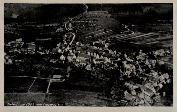 Postcard Tiefenbronn in the Enzkreis, aerial view of rural surroundings, no personalities