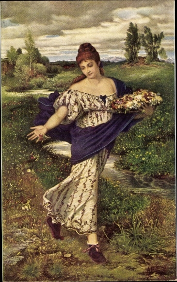 Artist Postcard Böcklin, A., Flora scattering flowers