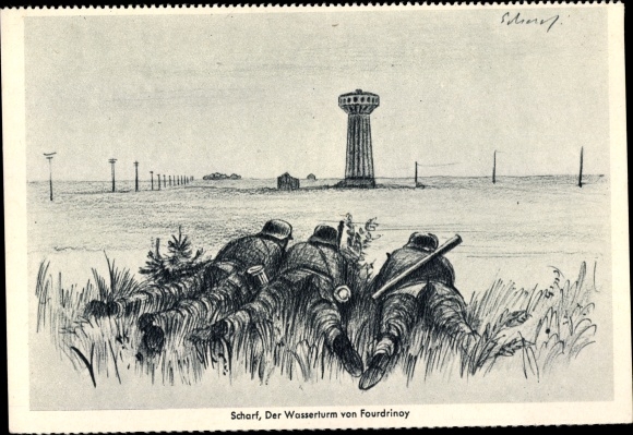 Artist PC sharp, Fourdrinoy Somme, water tower, Wehrmacht soldiers, soldier calendar 1941, II WW