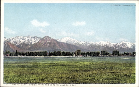 Ak Utah USA, Wasatch Range uit de Jordaanvallei