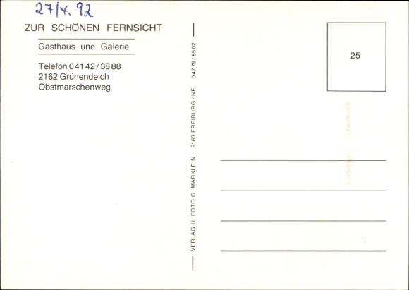 Postcard Grünendeich in Lower Saxony, restaurant 'Zur schönen Fernsicht', interiors, event space