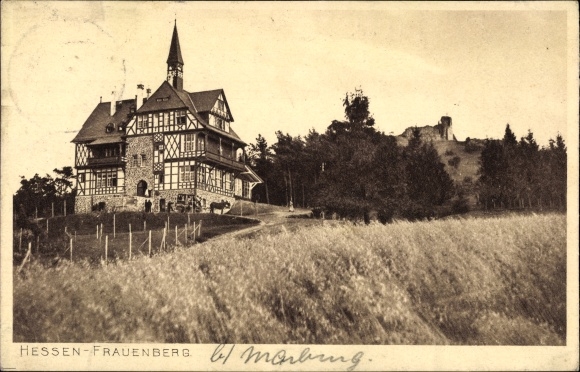 Postcard Frauenberg Ebsdorfergrund Hessen, villa, castle ruins