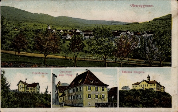 Postcard Obereggenen Schliengen in the Black Forest, Bürgeln Castle, Inn, Hochblauen