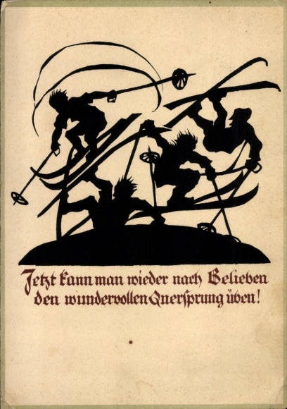 Scherenschnitt Künstler Ak Plischke, G., Skifahrer, Jetzt kann man wieder nach Belieben....