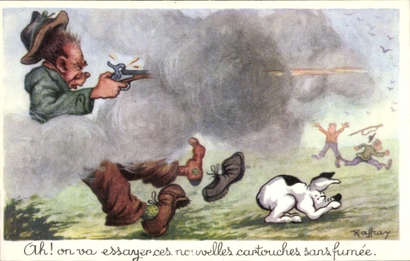 Artist Postcard Raffray, Ah, on va essayer ces nouvelles cartouches sans fumée,Jäger