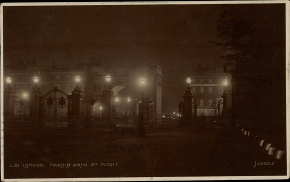 Ak London City England, Marble Arch at Night