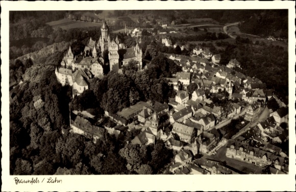 Postcard Braunfels on the Lahn, aerial photograph, castle