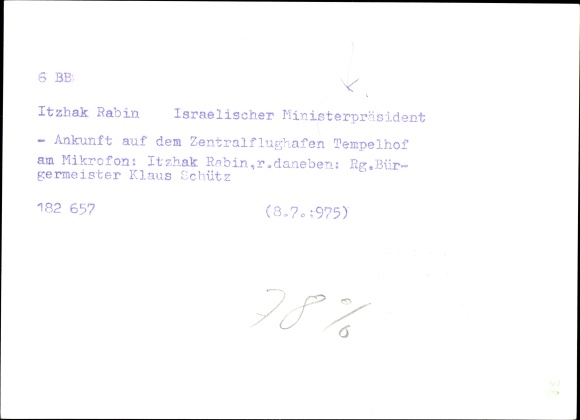 Photo Israel. Prime Minister Itzhak Rabin, Mayor Klaus Schütz, Tempelhof Central Airport