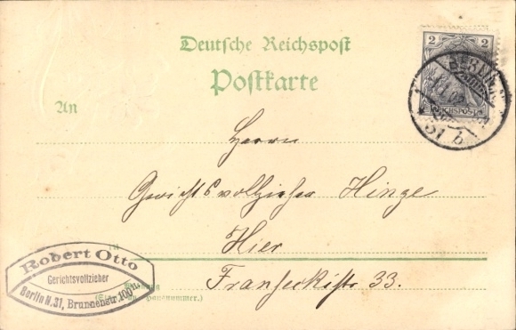 Embossed PC Happy New Year, winter motif, family R. Otto, Berlin Reinickendorf Hermsdorf