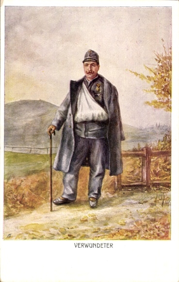 Artist Postcard Wounded KuK Soldier, Invalid Relief Action
