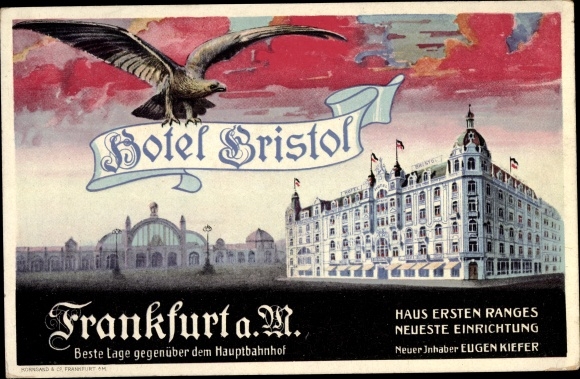 Ak Frankfurt am Main, Hotel Bristol, Adler, coloriert, Hauptbahnhof