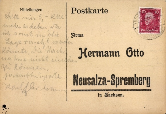 Ak Neusalza Spremberg in Sachsen, Geschäftskorrespondenz, Bestellschein Firma Hermann Otto