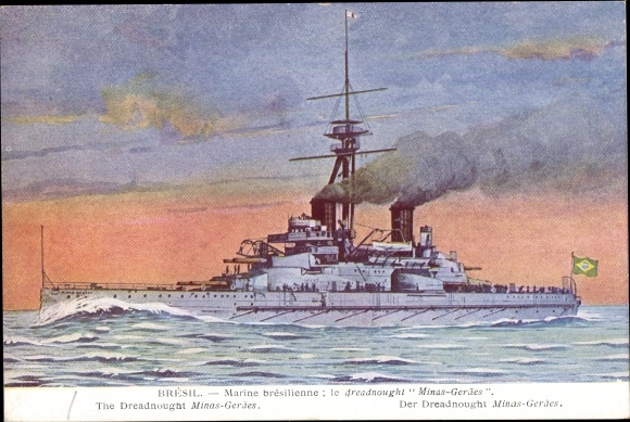 Postcard Brazilian Warship, Marine brésillienne, Dreadnought Minas Geraes
