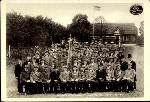 Postcard Hamburg Wandsbek Rahlstedt Altrahlstedt, 25 years of the shooting club 1931, group photo