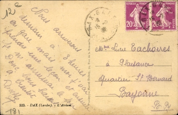 PC Dax Landes, historic building, street scene, with two postage stamps
