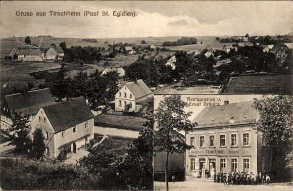 Ak Tirschheim Kuhschnappel Sankt Egidien in Saksen, algemeen beeld, restaurant