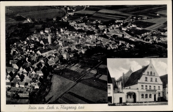 Postcard Rain am Lech in Swabia, inn and brewery, view of the town, aerial photo