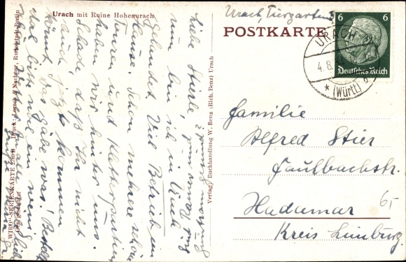 Postcard Bad Urach in the Swabian Alb, general view, Hohenurach ruins