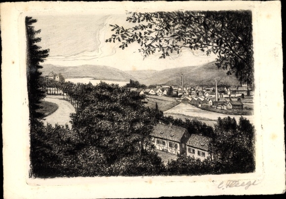 Künstler Ak Gummersbach im Oberbergischen Kreis, Panorama von der Ortschaft