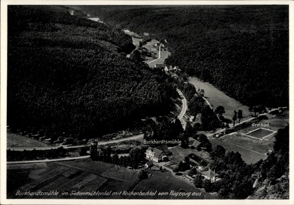 Postcard Waldenbuch in Württemberg, aerial photograph of Restaurant Burkhardtsmühle with Reichenbachtal