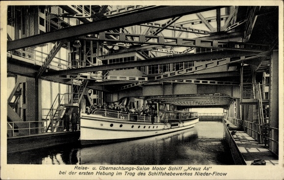 PC Niederfinow in Brandenburg, ship lift, trough, saloon motor ship Kreuz As, passengers