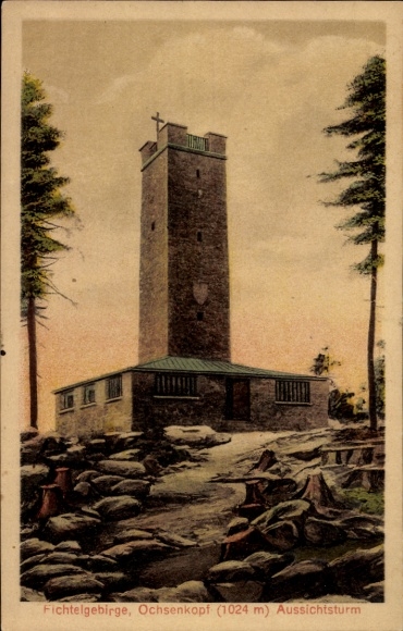 Ak Fichtelgebirge Oberfranken Bayern, Asenturm auf dem Ochsenkopf