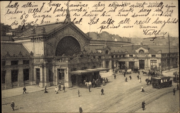 Postcard Liège Liège Wallonia, la Gare des Guillemins, train station, forecourt, tram