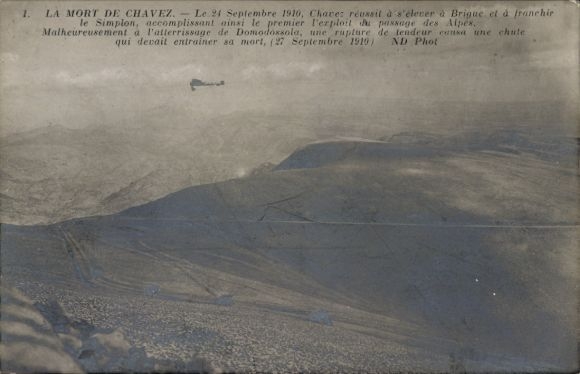 Ak Domodossola Piemonte, Flugzeugabsturz von Chavez am 27. September 1910 in Domodossola