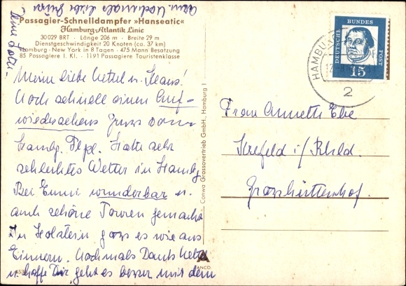 PC Hamburg, steamer Hanseatic, Hamburg Atlantic Line