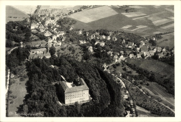 Ak Schillingsfürst in Midden-Franken, luchtfoto van uitzichten op de gebouwen en het landschap