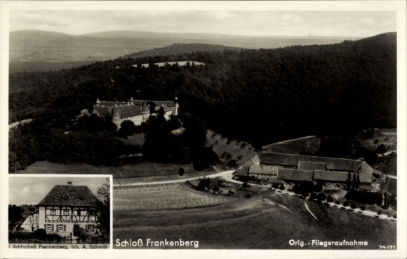 Postcard Weigenheim in Middle Franconia, Castle Frankenberg, aerial photograph, Frankenberg economy