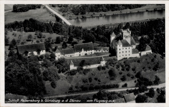 Postcard Reisensburg Günzburg on the Danube Swabia, aerial photography, castle