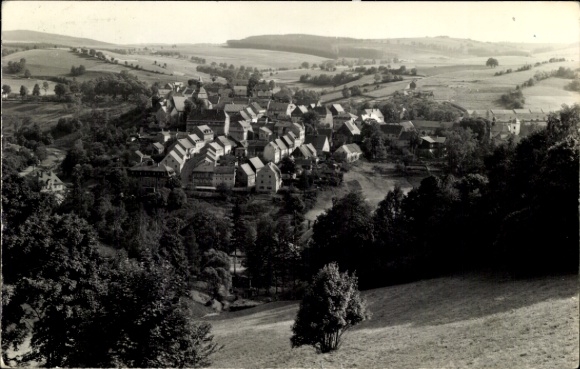 Postcard Lauenstein Altenberg in the Ore Mountains, beautiful view of a village surrounded by hills, historic...