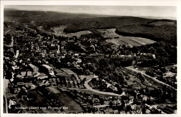 Postcard Sulzbach in Saarland, aerial photograph