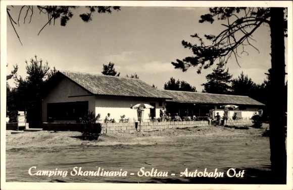 Postcard Soltau Lüneburg Heath Lower Saxony, Camping Skandinavia, building, trees, terrace, guests
