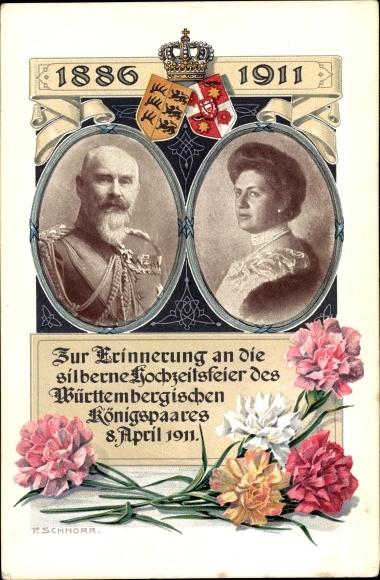 PC King Wilhelm II of Württemberg, Marie zu Waldeck and Pyrmont, silver wedding 1911, coat of arms