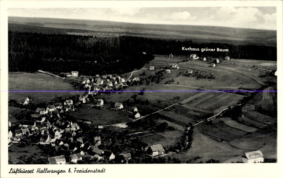 Postcard Hallwangen Dornstetten in the Black Forest Württemberg, landscape with spa house, houses, forest, besch