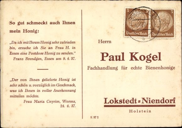Ak Hamburg Eimsbüttel Lokstedt Niendorf, Fachhandlung für echte Bienenhonige Paul Kogel