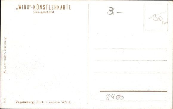 Artist Postcard Regensburg on the Danube Upper Palatinate, view from the lower Wörth, No. 2152 B